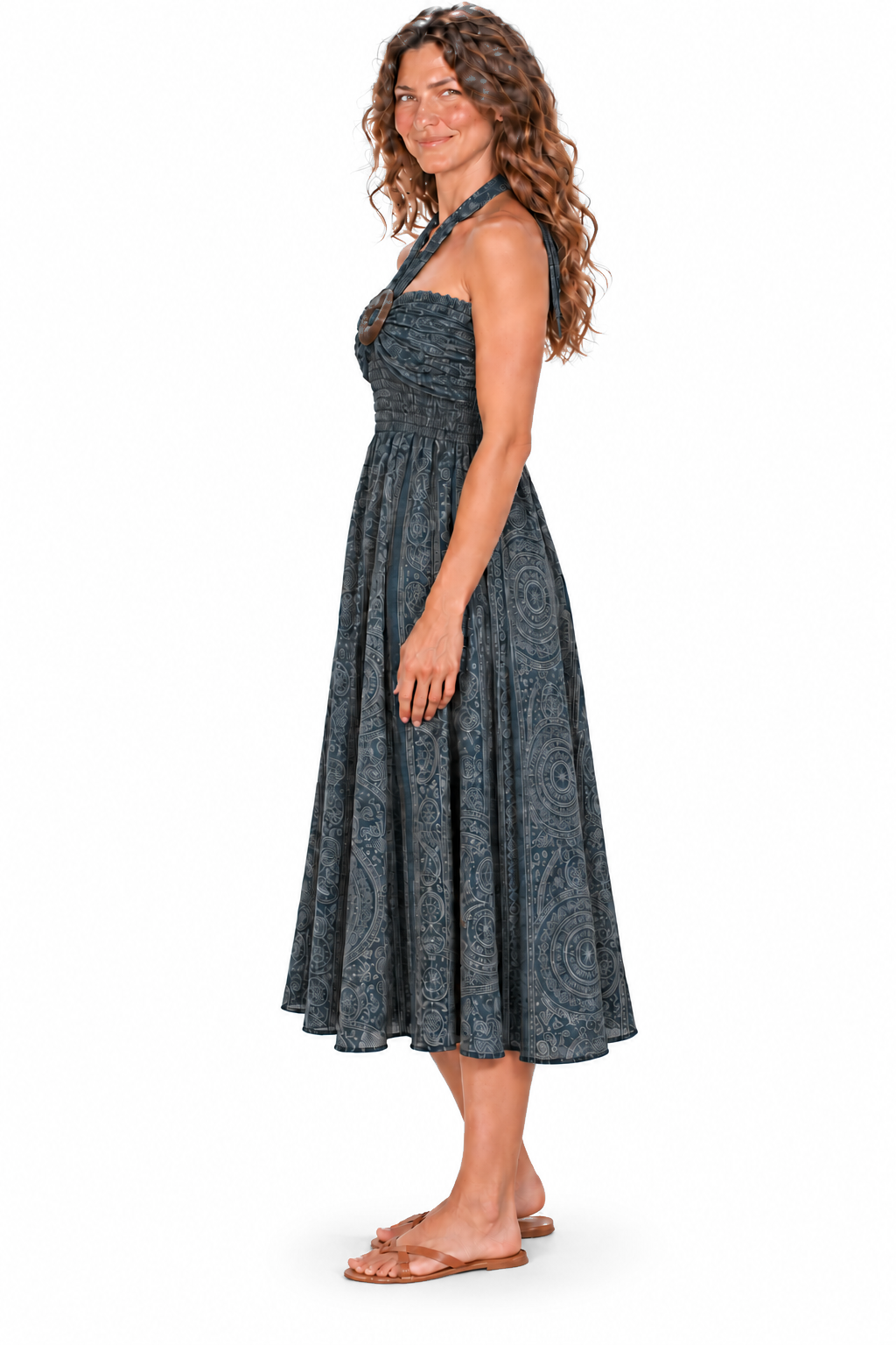 Coco Rayon Halter Dress and Skirt - Grey and Blue Pattern