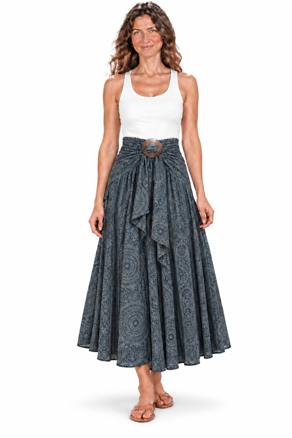 Coco Rayon Halter Dress and Skirt - Grey and Blue Pattern