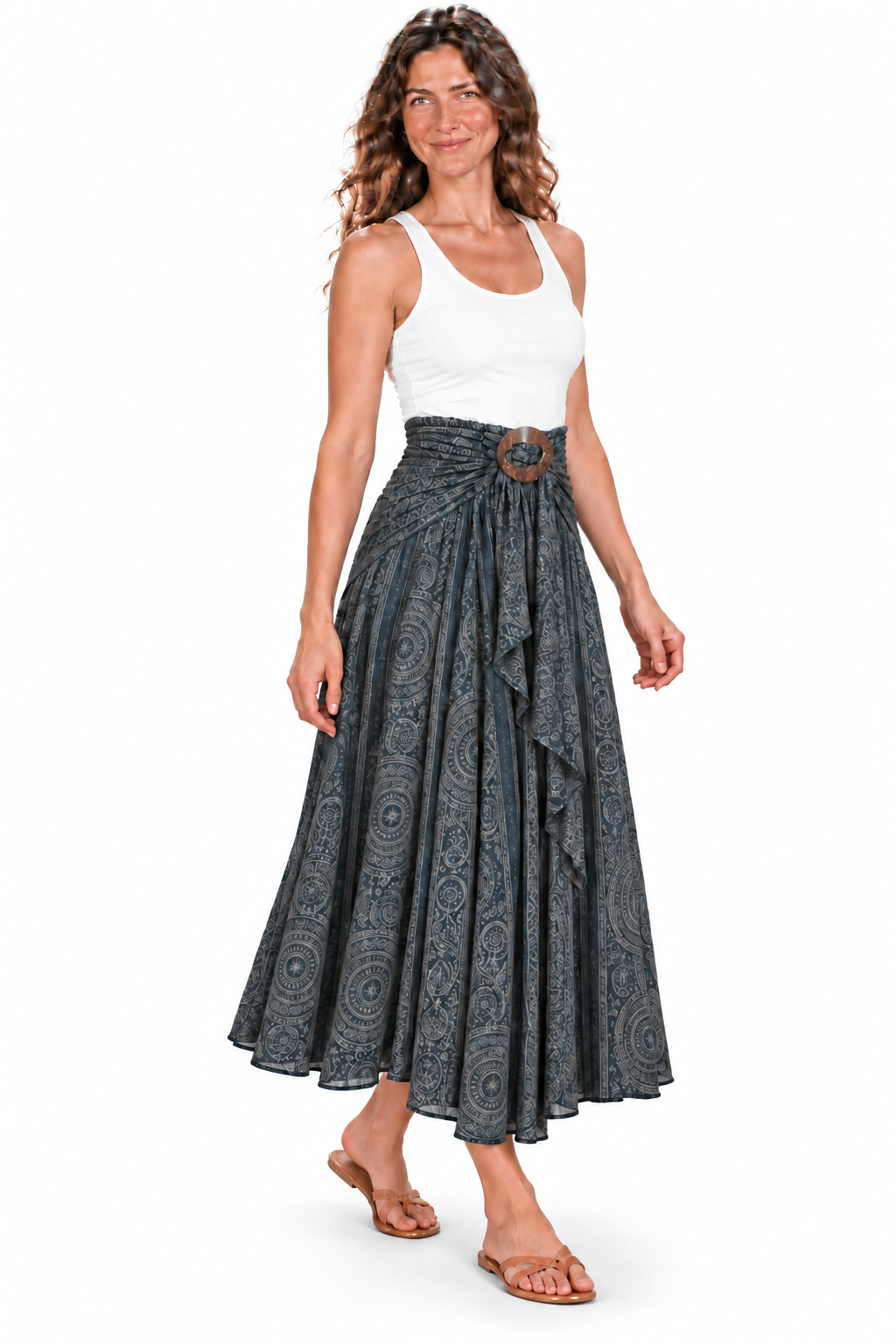 Coco Rayon Halter Dress and Skirt - Grey and Blue Pattern
