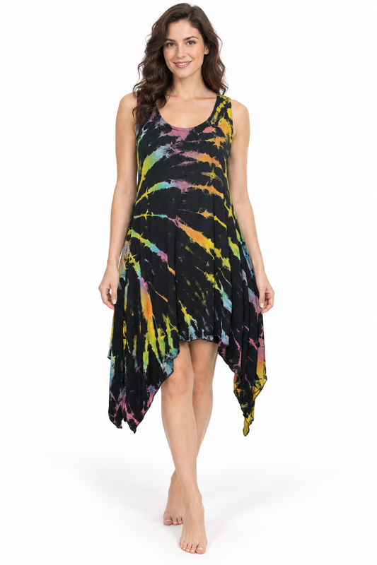Handkerchief Dress - Black Multicolour Tie Dye – catalogue view 2