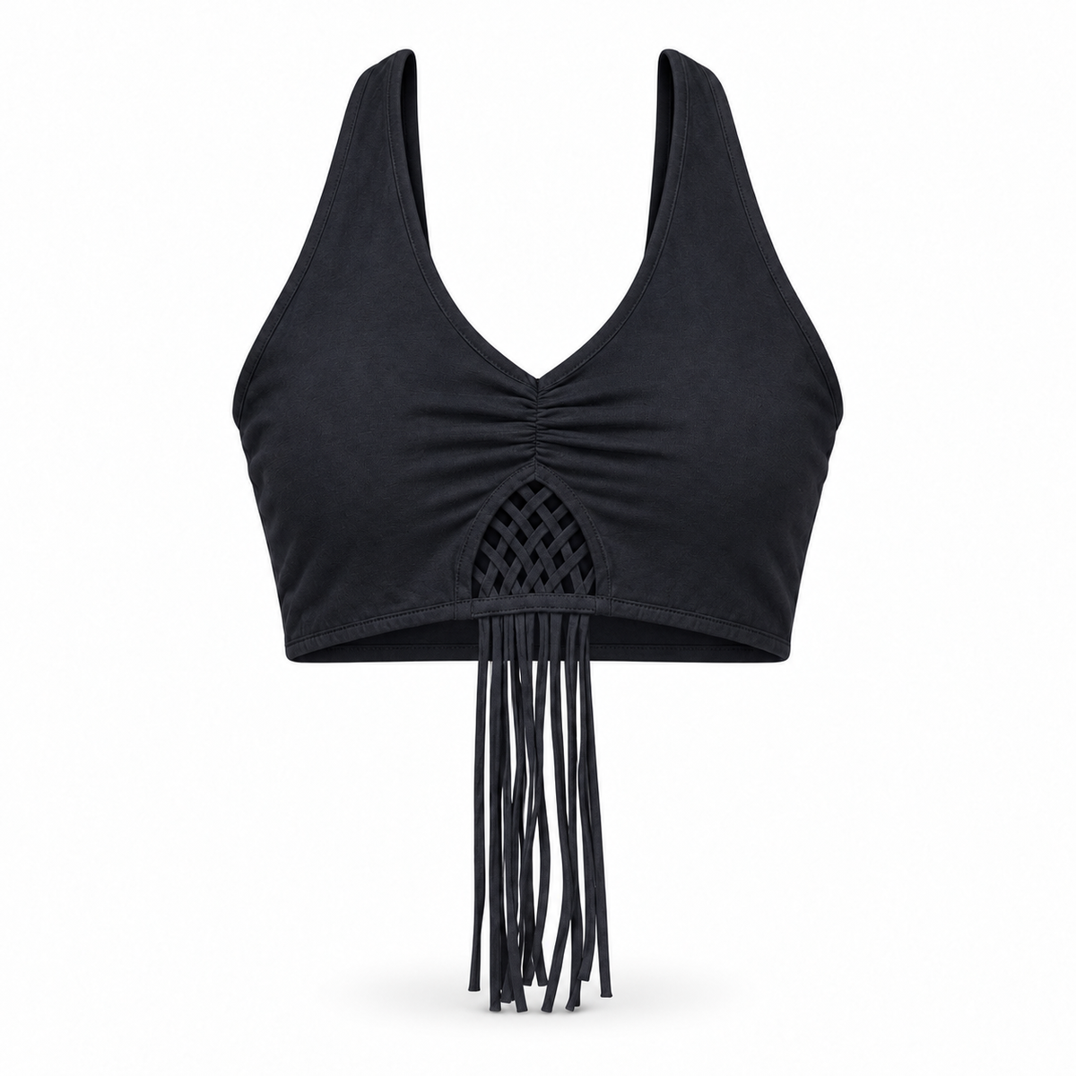 Blossoms Cotton Top-Bra with Brass Back Motif, Black, ghost mannequin on white background |variant:black|view:ghost|