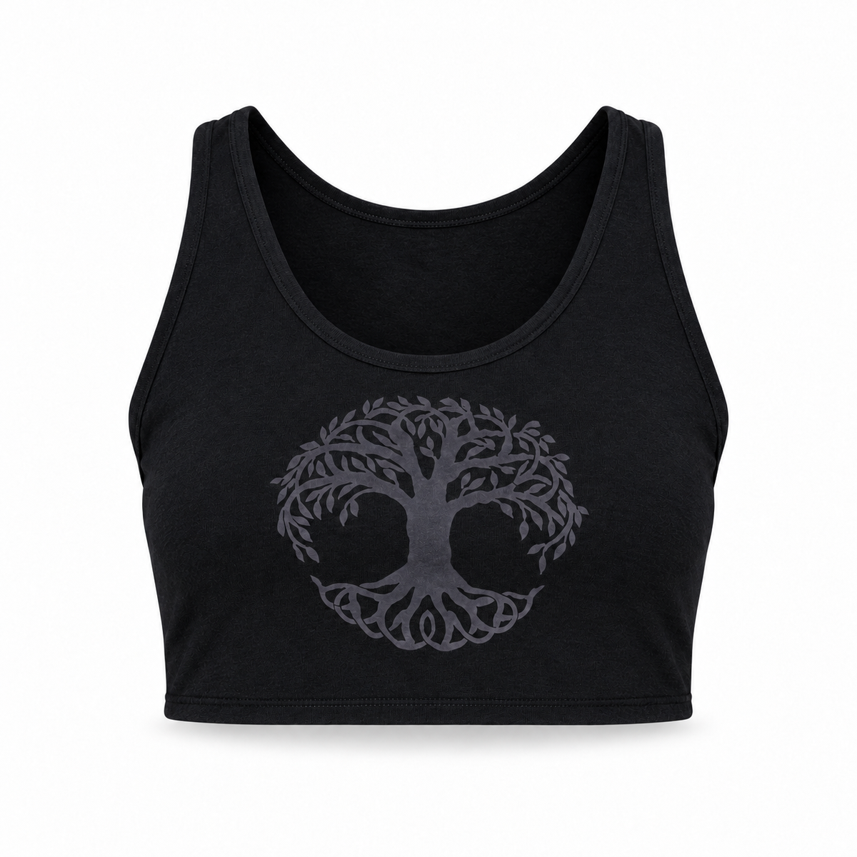 Hot Star Cotton Top-Bra with Tree of Life Design, Black, ghost mannequin on white background |variant:black|view:ghost|