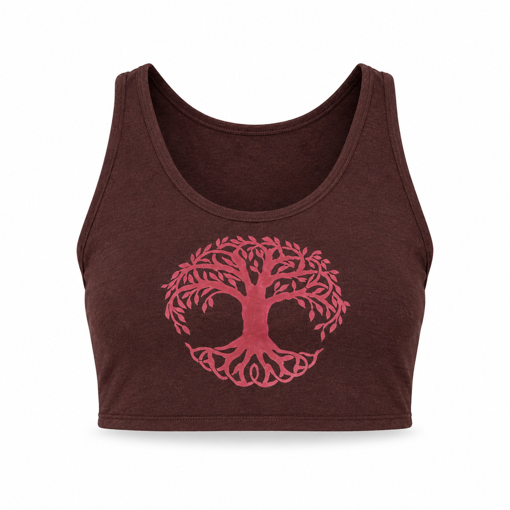 Hot Star Cotton Top-Bra with Tree of Life Design - ghost mannequin product image on white background