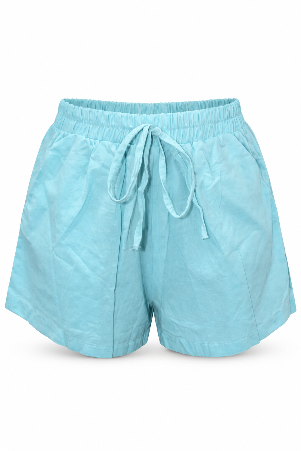 Light Aqua Drawstring Shorts – front ghost mannequin