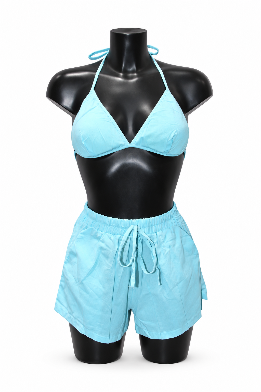 Light Aqua Drawstring Shorts – clean original product view