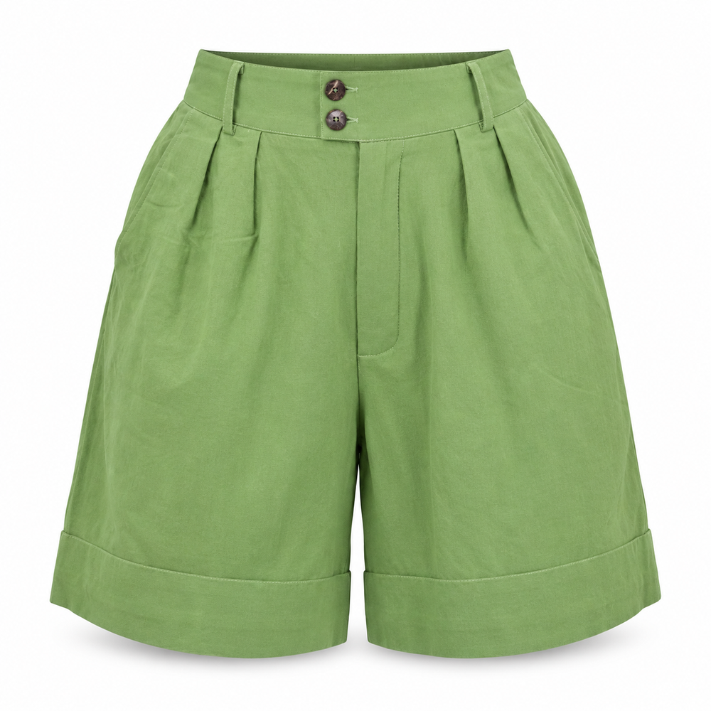 Light Green Buttoned Tailored Shorts – front ghost mannequin