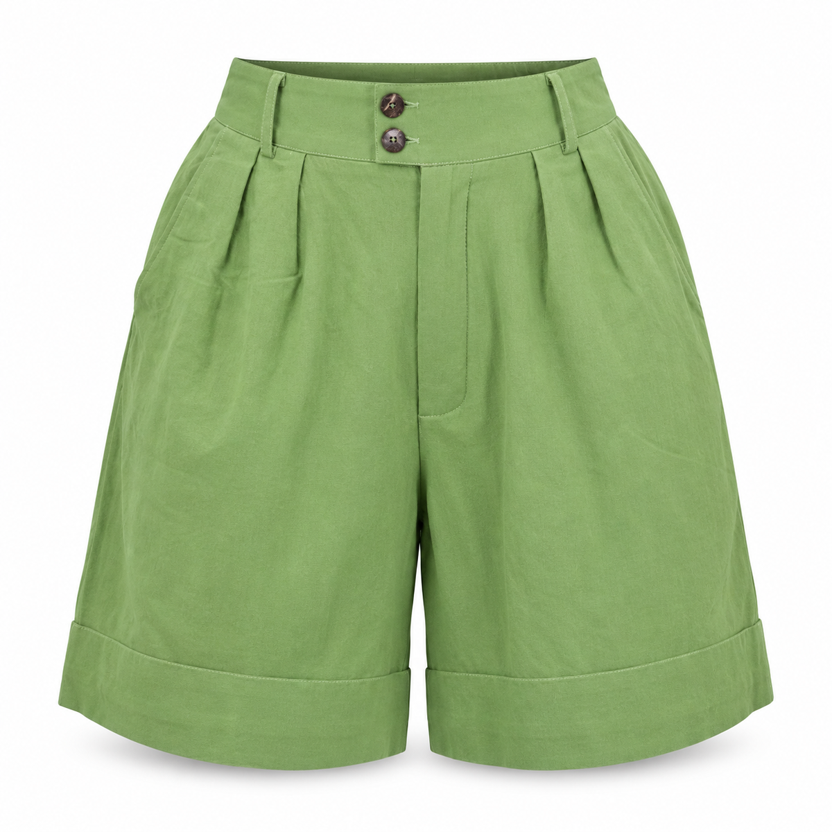 Light Green Buttoned Tailored Shorts – front ghost mannequin