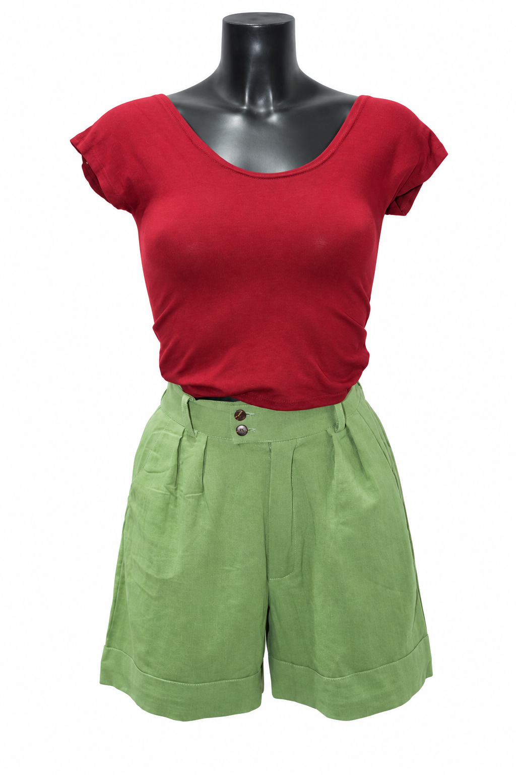 Light Green Buttoned Tailored Shorts – clean original product view