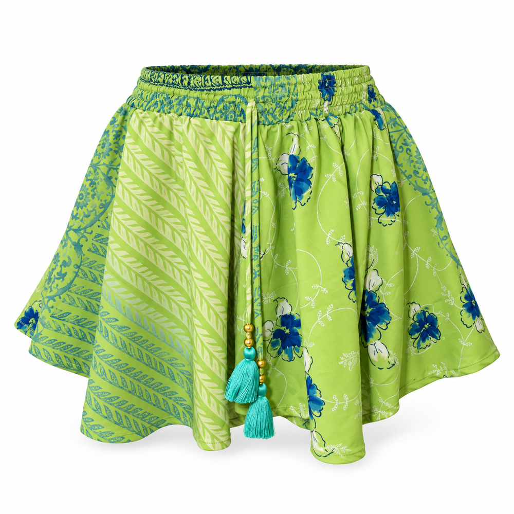 Lime Floral Shorts with Tassels – front ghost mannequin