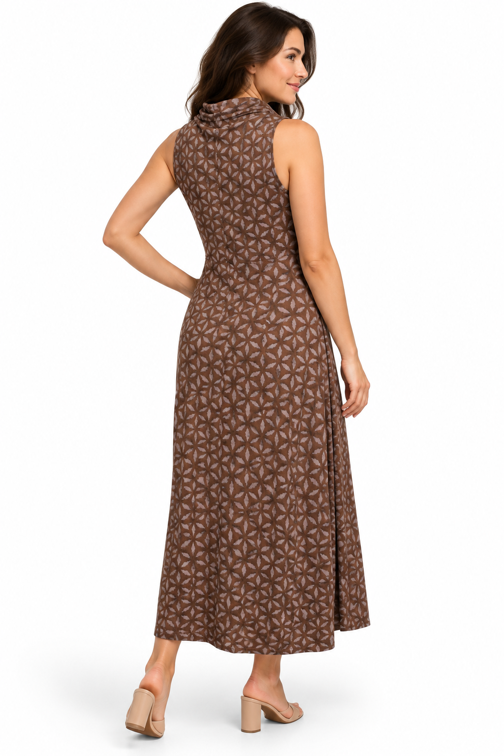 Long Dress - Brown Geometric Pattern – catalogue view 3