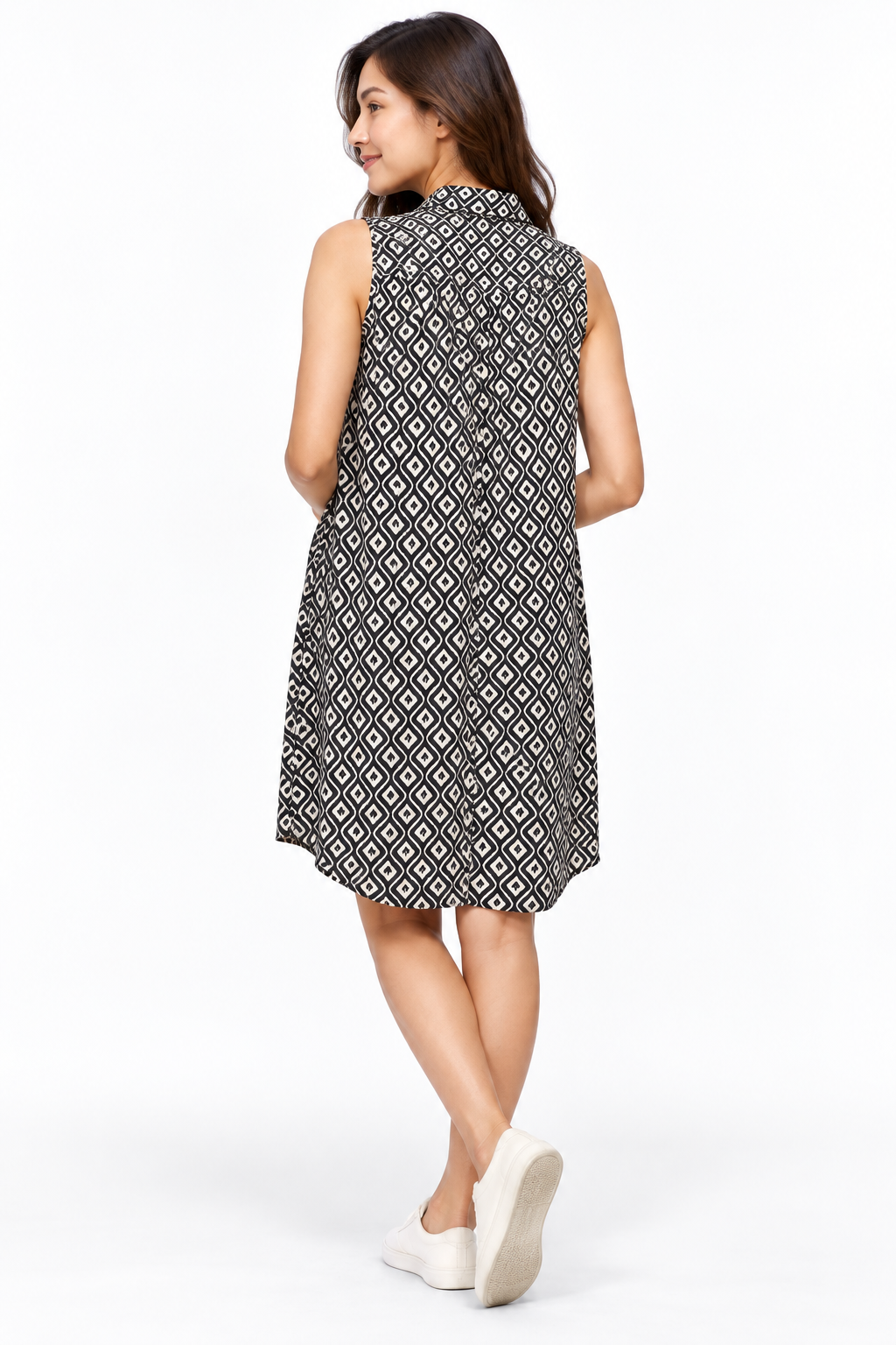Long Dress - Grey Pink Geometric Pattern – catalogue view 3