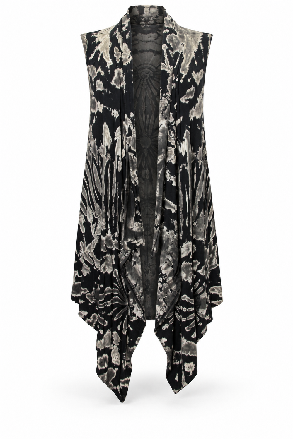 Long Open Vest - Black Beige Floral Pattern – catalogue view 1