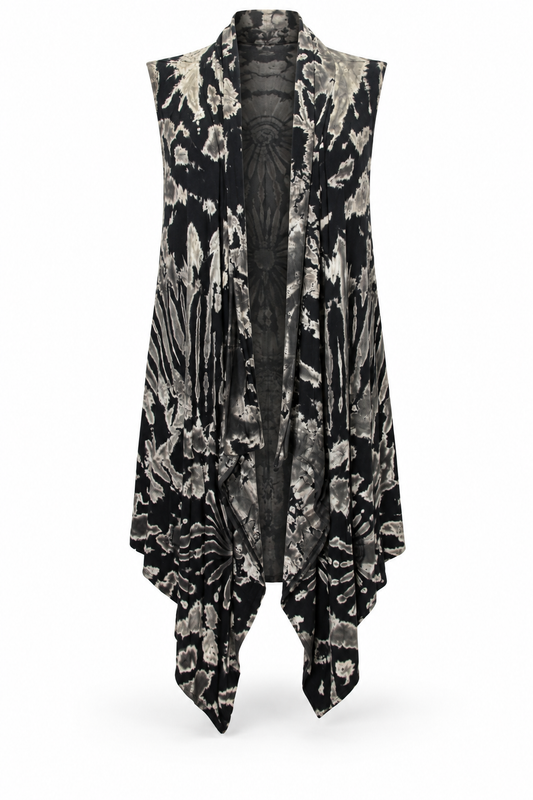 Long Open Vest - Black Beige Floral Pattern – catalogue view 1