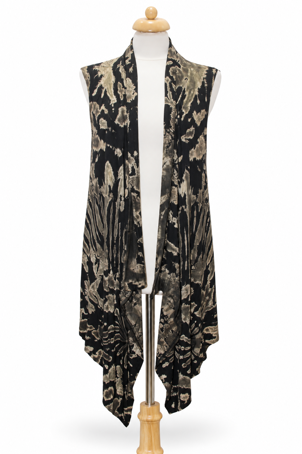 Long Open Vest - Black Beige Floral Pattern – original product view