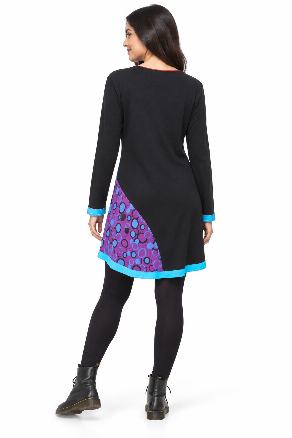 Long Sleeve Dress - Black Purple Turquoise Embroidered – catalogue view 3