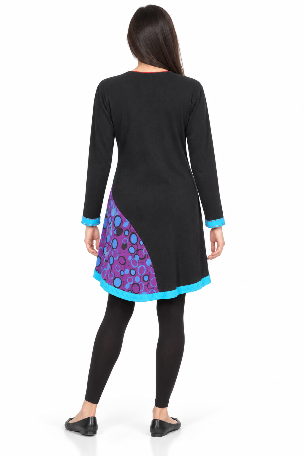 Long Sleeve Dress - Black Purple Turquoise Embroidered – catalogue view 4