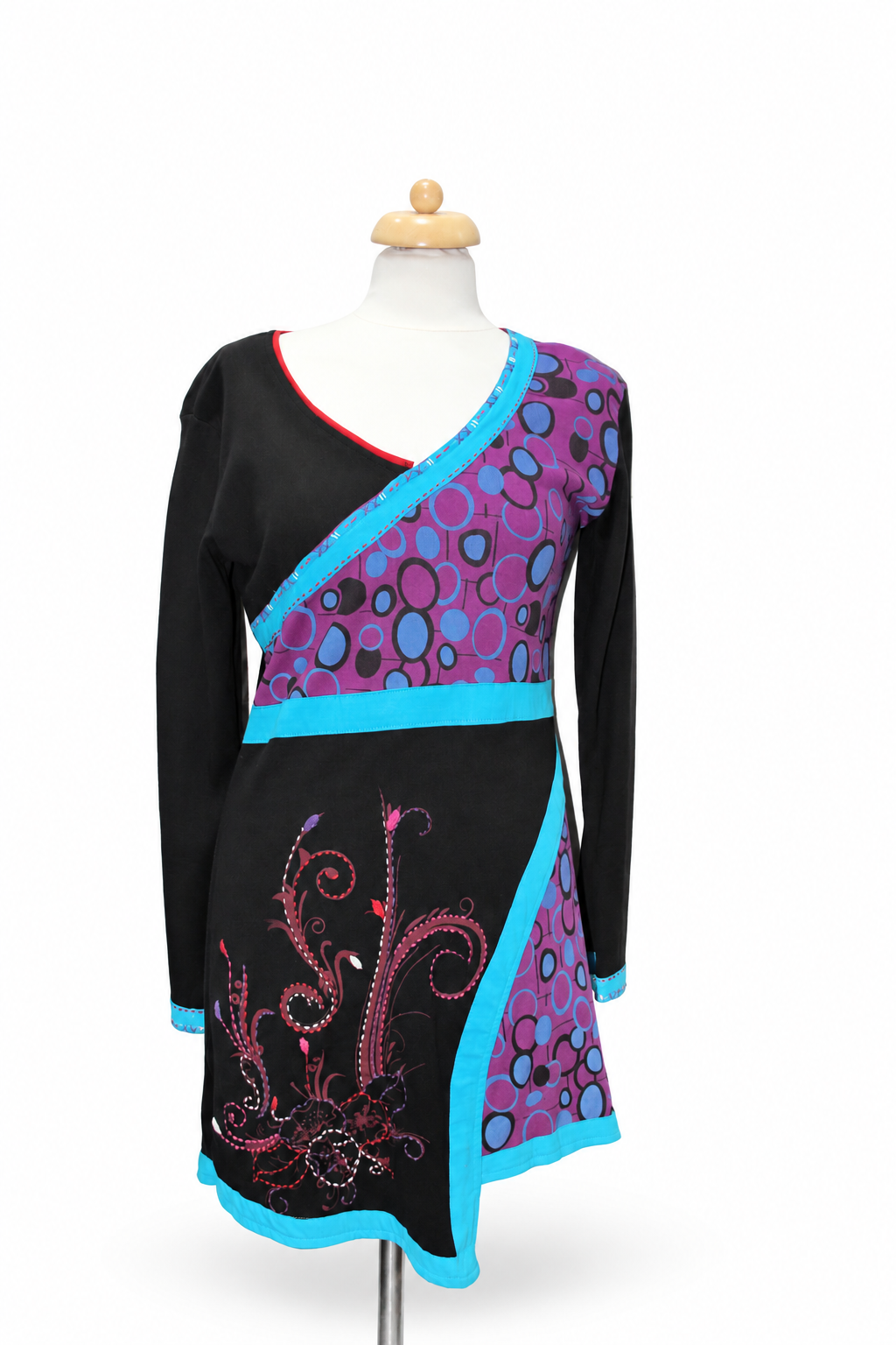 Long Sleeve Dress - Black Purple Turquoise Embroidered – catalogue view 5