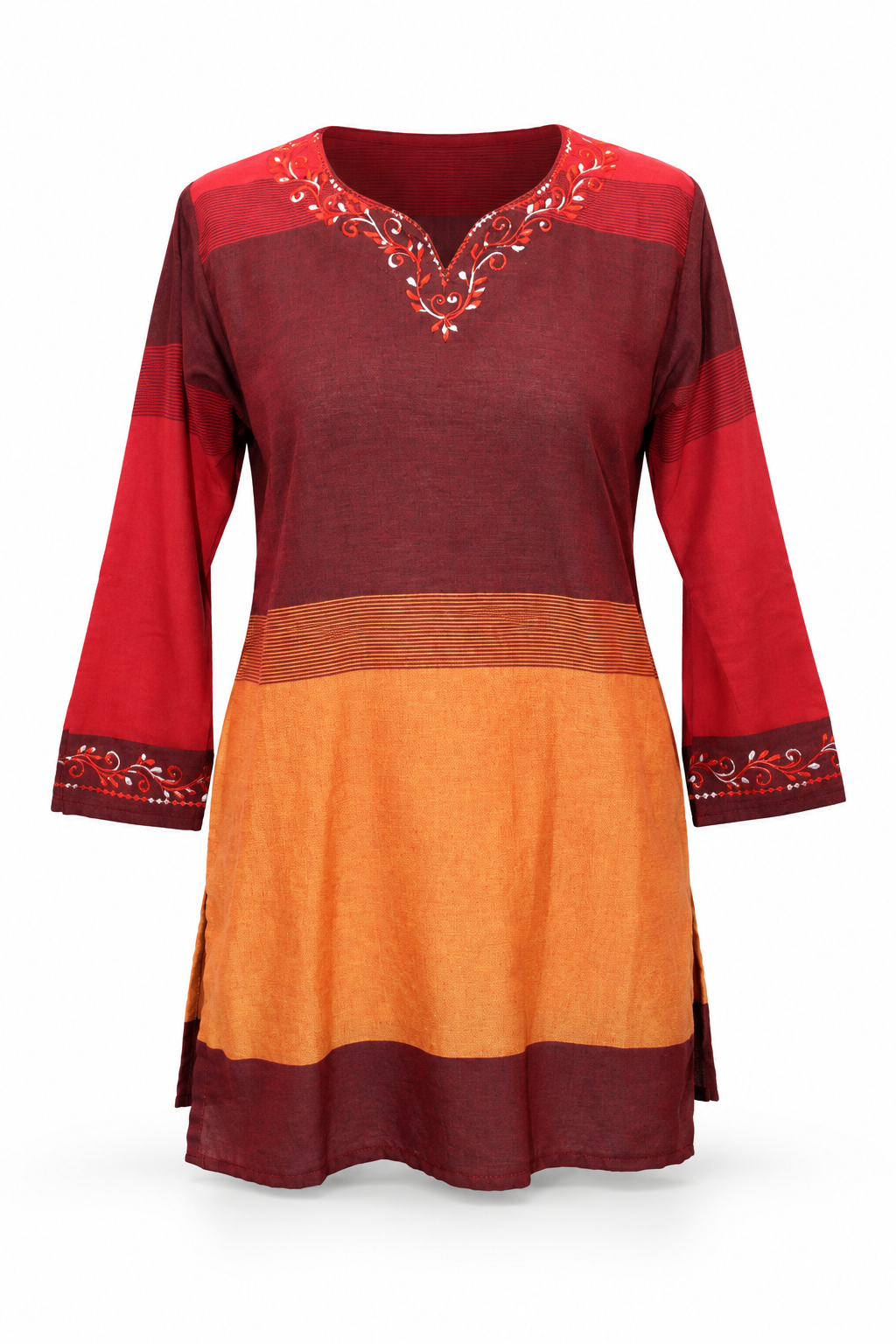 Long Sleeve Dress - Burgundy Orange Colour Block – catalogue view 1