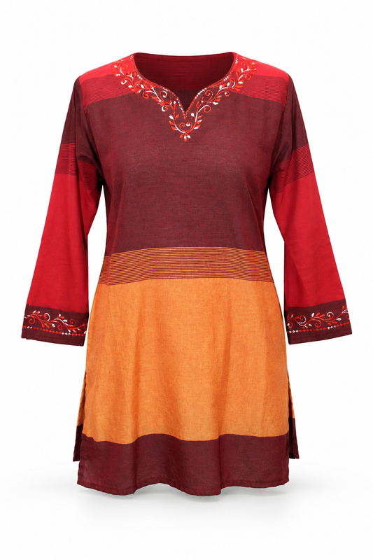 Long Sleeve Dress - Burgundy Orange Colour Block – catalogue view 1