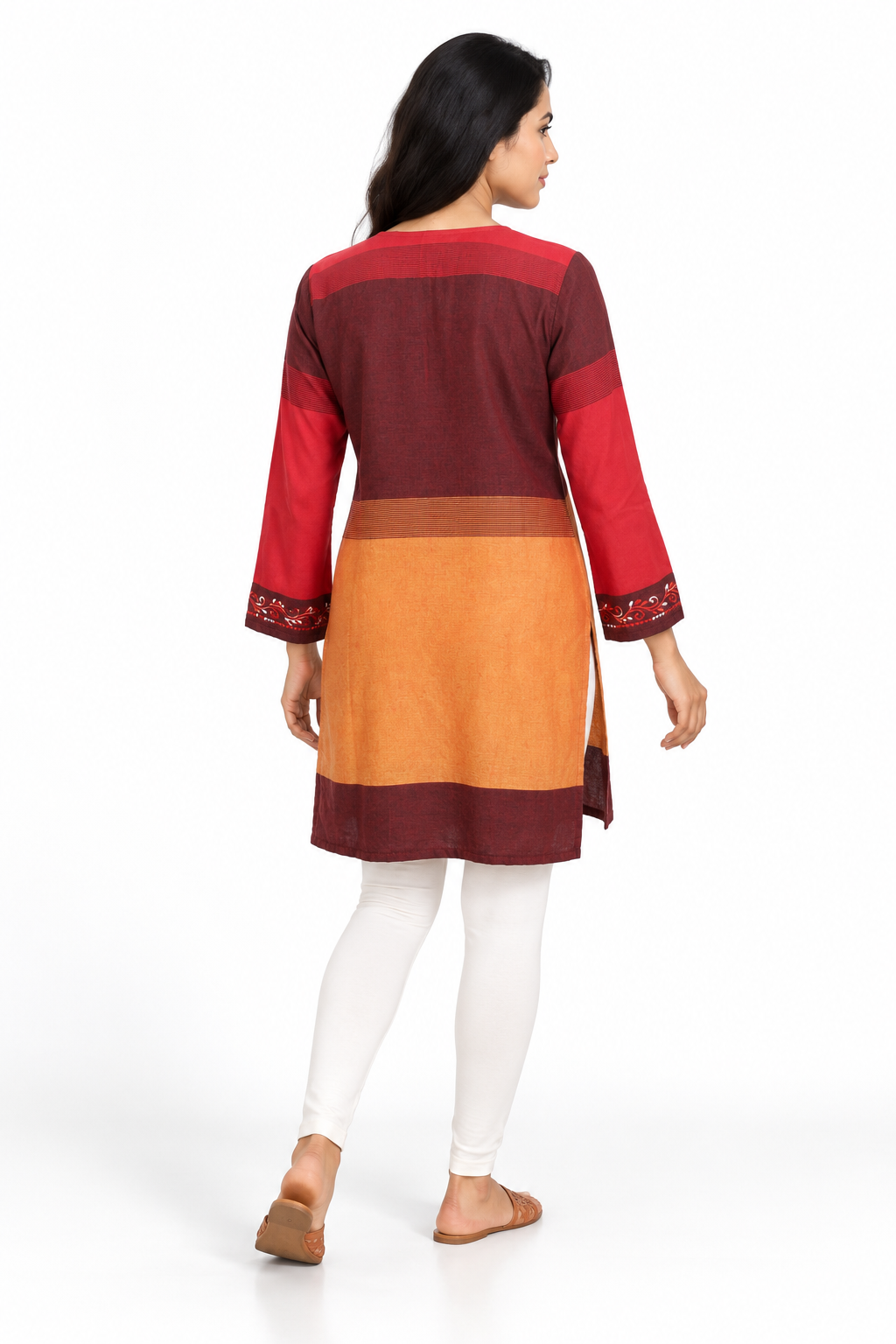 Long Sleeve Dress - Burgundy Orange Colour Block – catalogue view 3