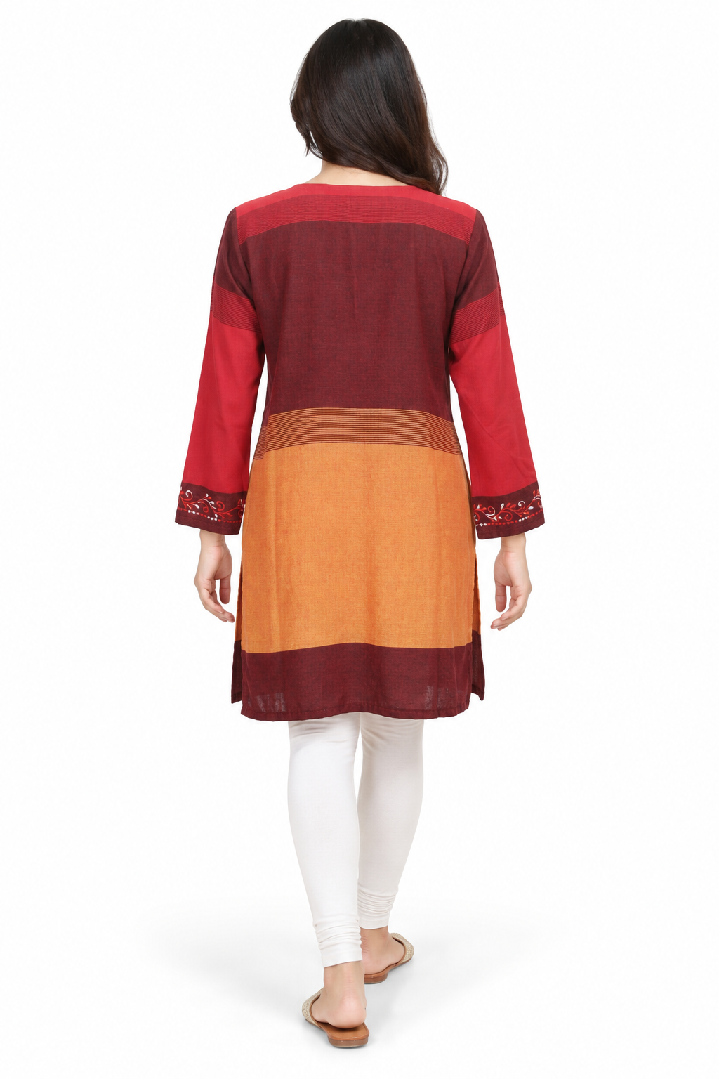 Long Sleeve Dress - Burgundy Orange Colour Block – catalogue view 4