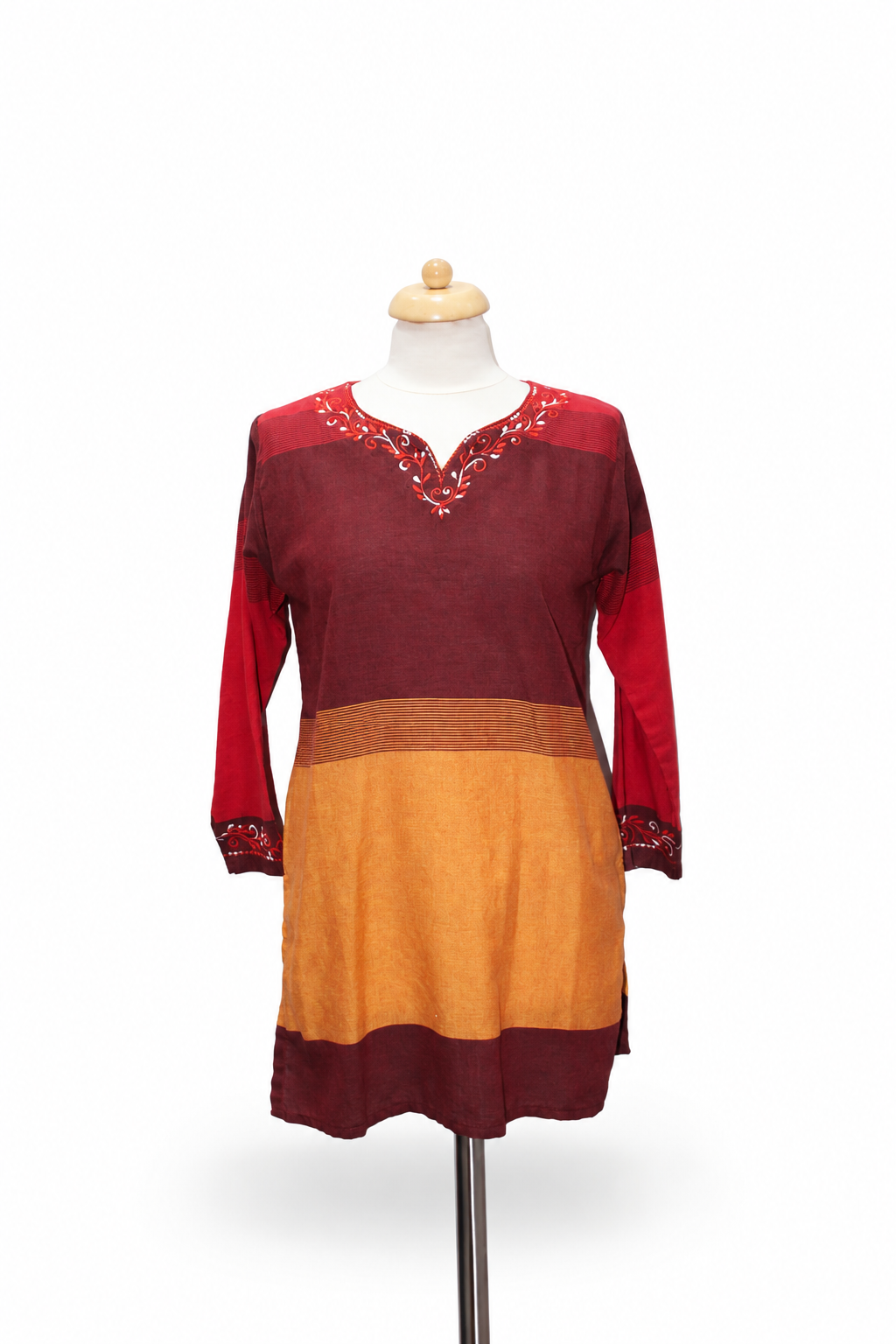 Long Sleeve Dress - Burgundy Orange Colour Block – catalogue view 5