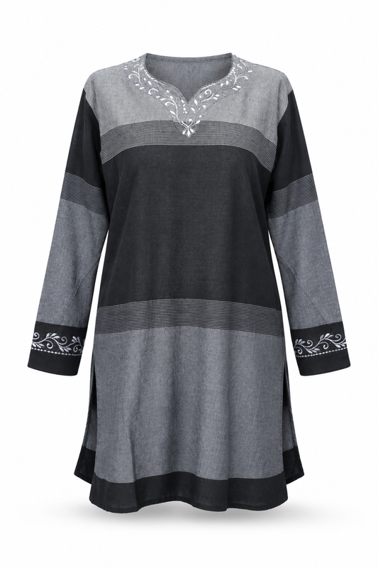 Long Sleeve Dress - Grey Black Colour Block – catalogue view 1