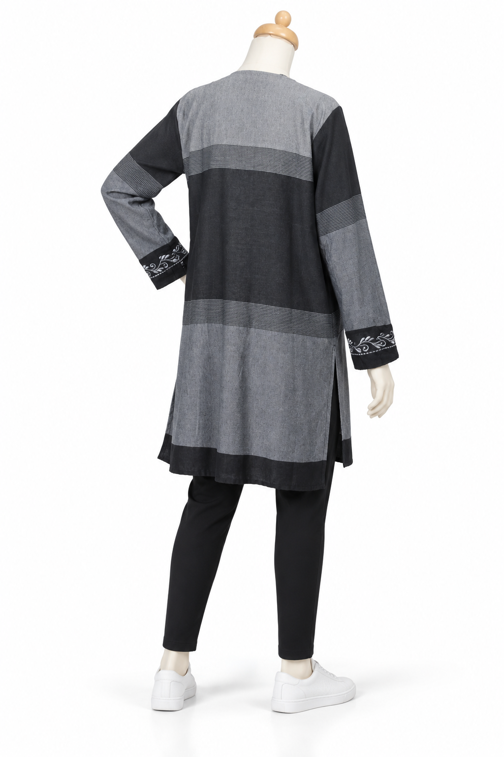 Long Sleeve Dress - Grey Black Colour Block – catalogue view 3
