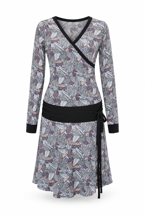 Long Sleeve Dress – Grey White Floral