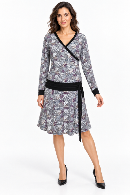 Long Sleeve Dress - Grey White Floral – catalogue view 2