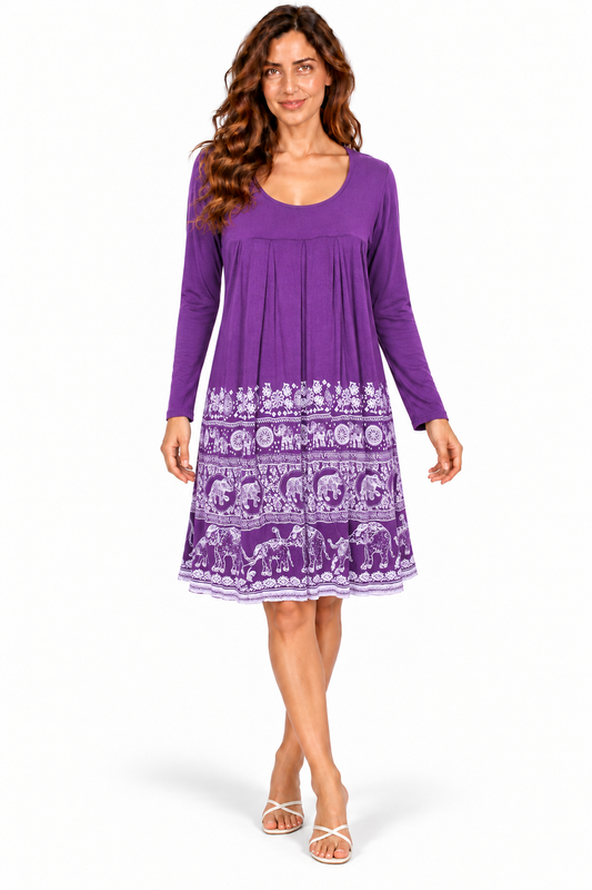 Long Sleeve Dress - Purple White Border Print – catalogue view 1