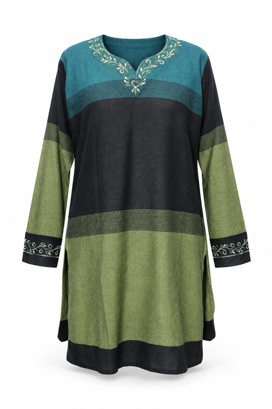 Long Sleeve Dress - Teal Olive Black Colour Block – catalogue view 1