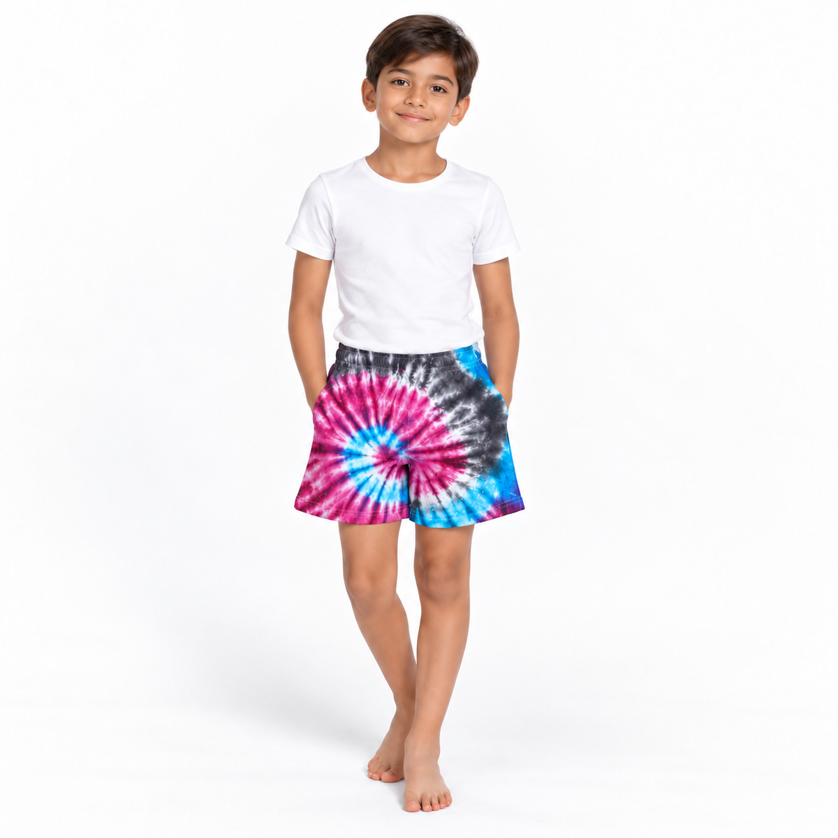 Magenta Blue Cotton Tie-Dye Shorts