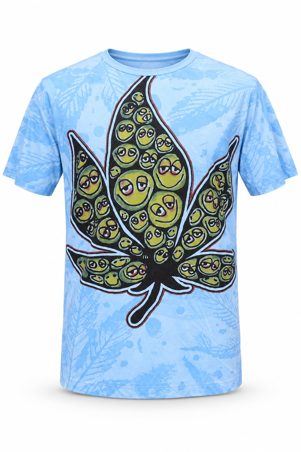 Happy Leaf in Blue Tees from Thailand — ghost mannequin front view