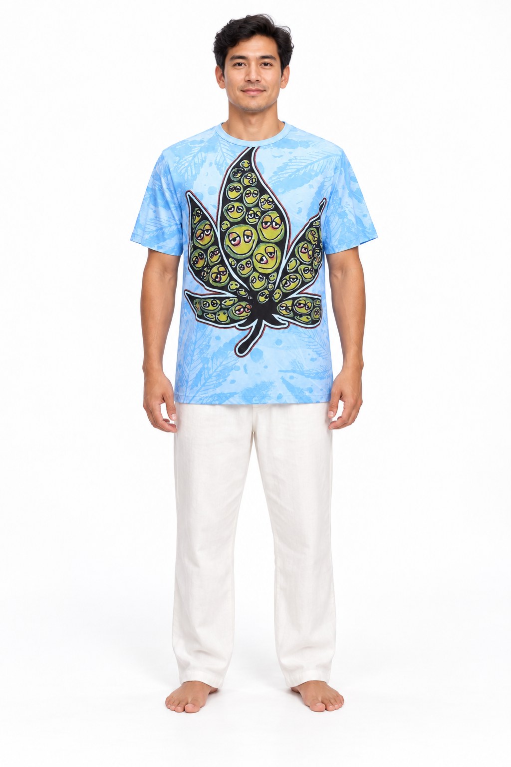 Happy Leaf in Blue Tees from Thailand — model front view