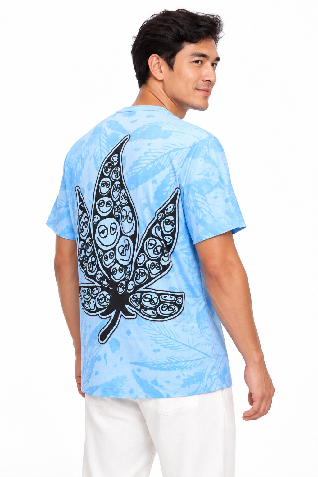 Happy Leaf in Blue Tees from Thailand — three-quarter back view