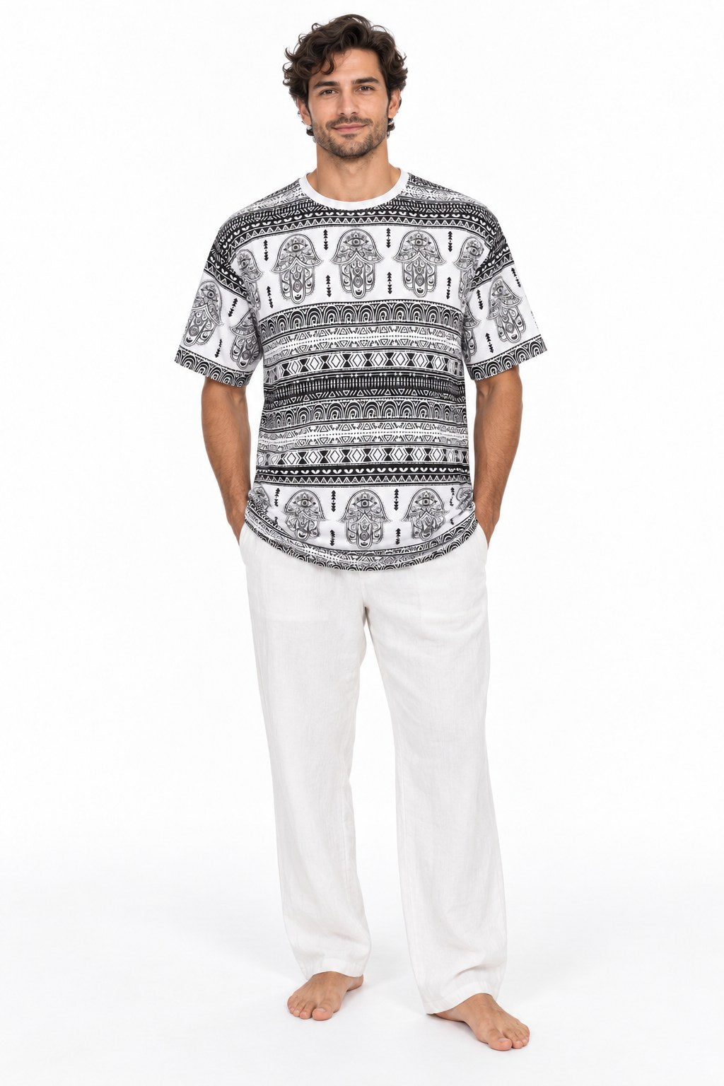 Hamsa Tribal in Black and White — model front view