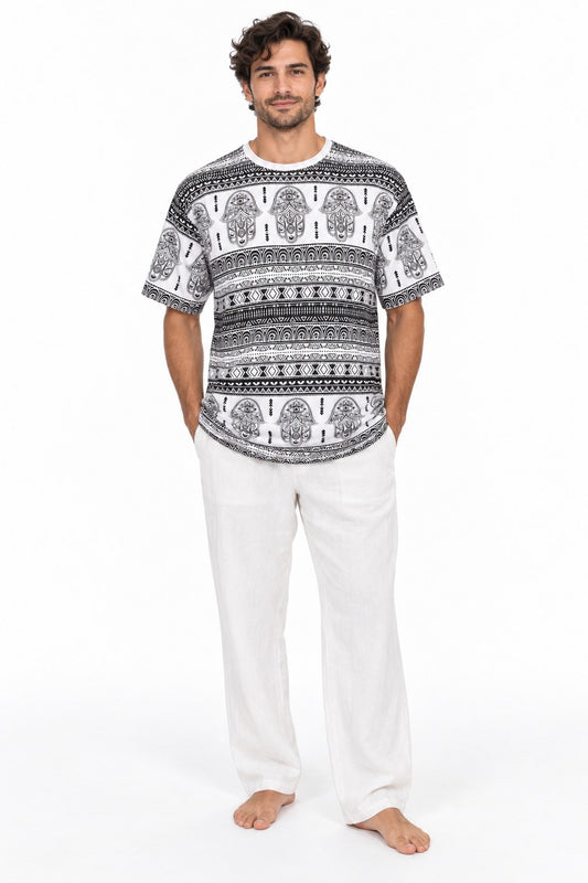 Hamsa Tribal in Black and White — model front view