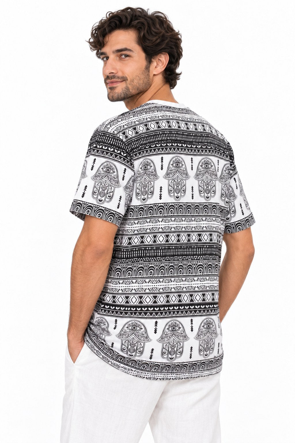 Hamsa Tribal in Black and White — three-quarter back view