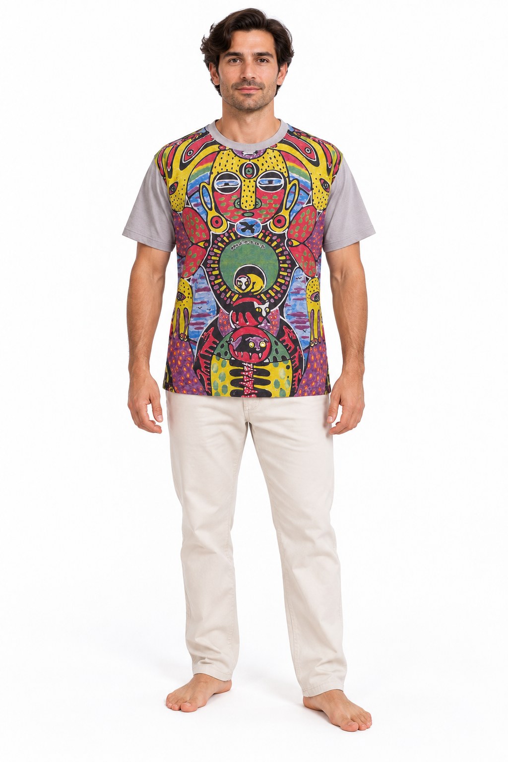 Mud Color Tribalism Short Sleeve Tees — model front view