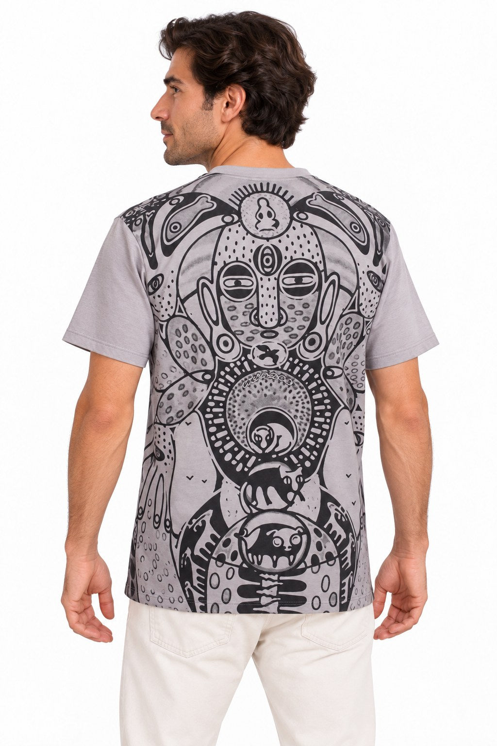 Mud Color Tribalism Short Sleeve Tees — three-quarter back view