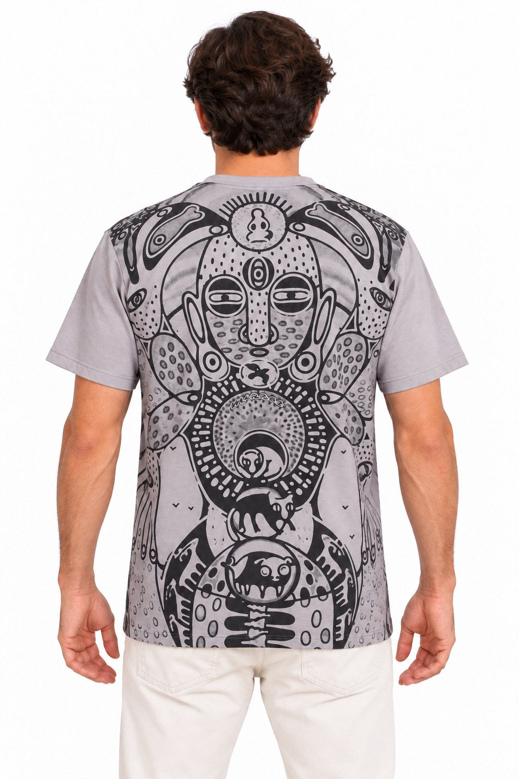 Mud Color Tribalism Short Sleeve Tees — back view