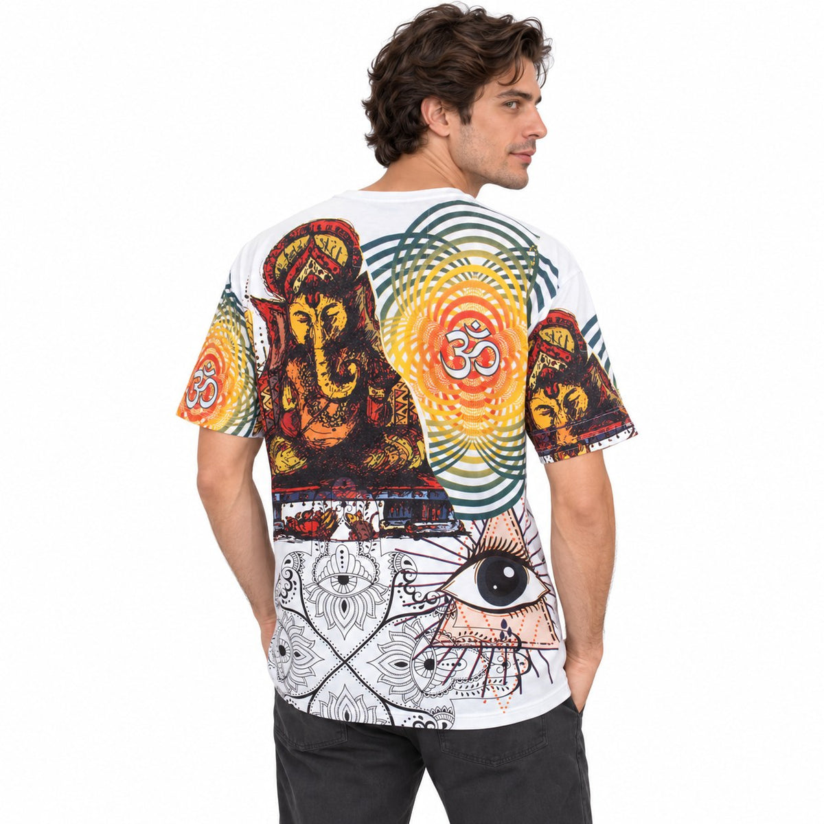 Wisdom Eyes, Mandala, Om Eye Collage from Thailand — three-quarter back view
