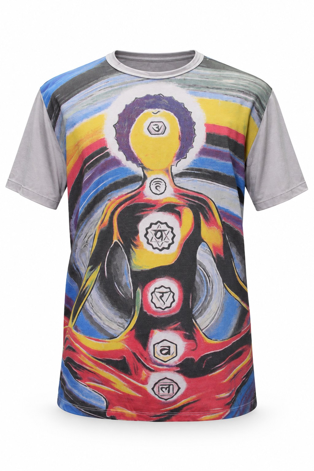 Grey Seven Chakras Multicolour Concentric Circle from Thailand — ghost mannequin front view