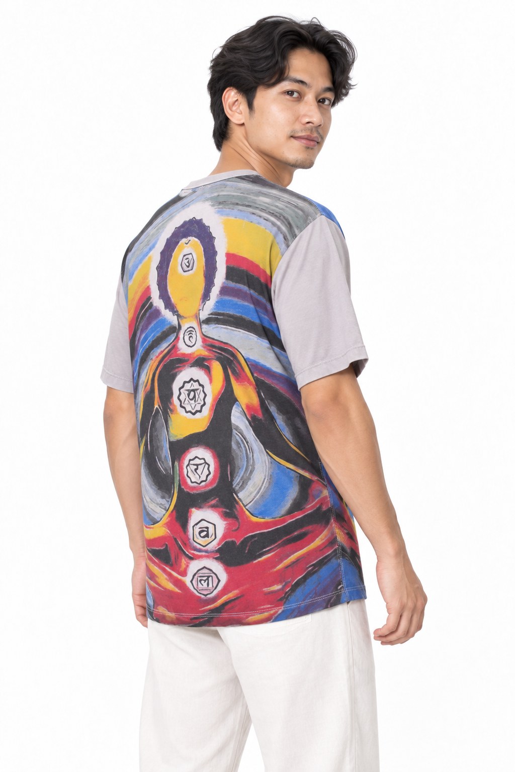 Grey Seven Chakras Multicolour Concentric Circle from Thailand — three-quarter back view