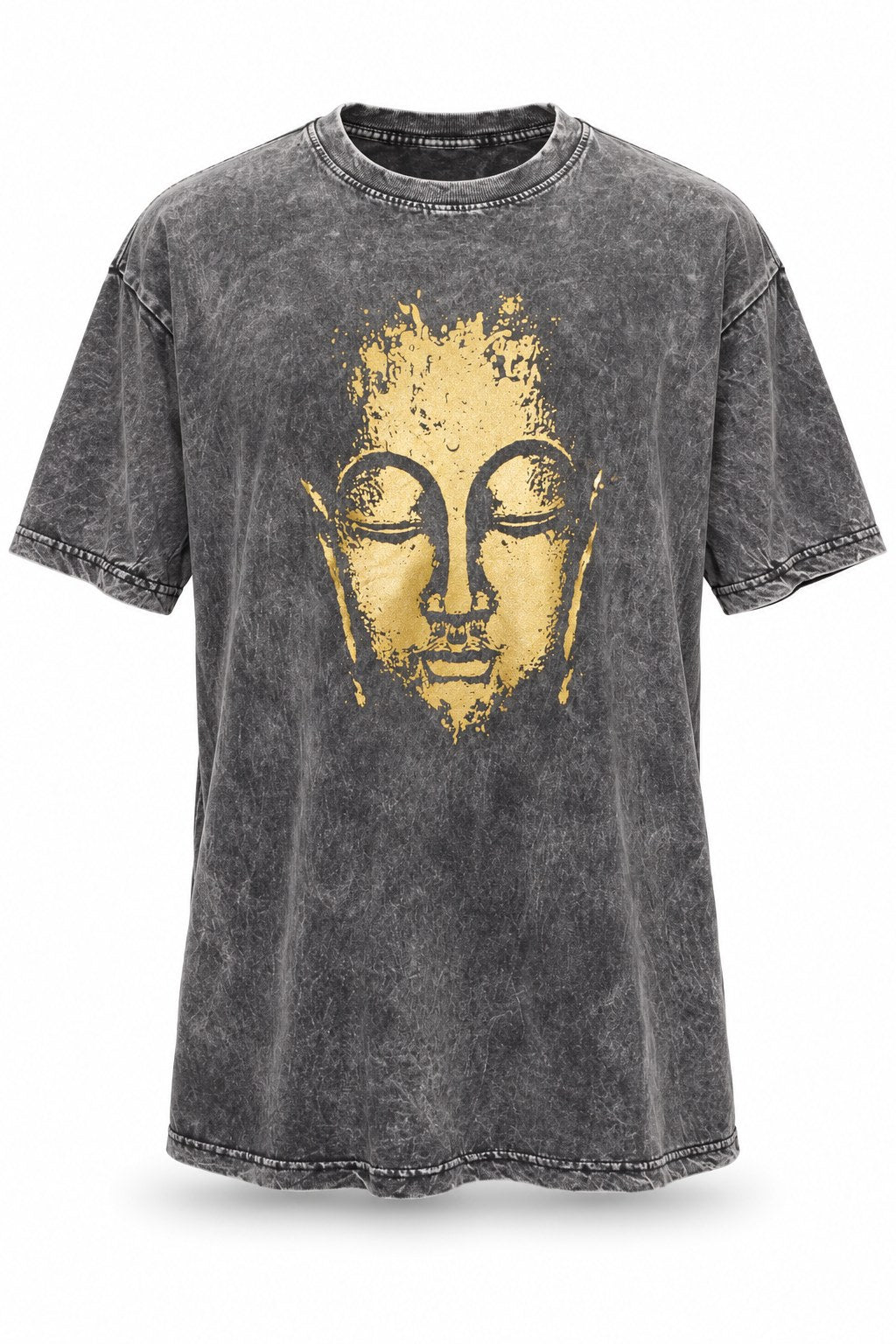 Golden Buddha in Short Sleeve from Nepal — ghost mannequin front view