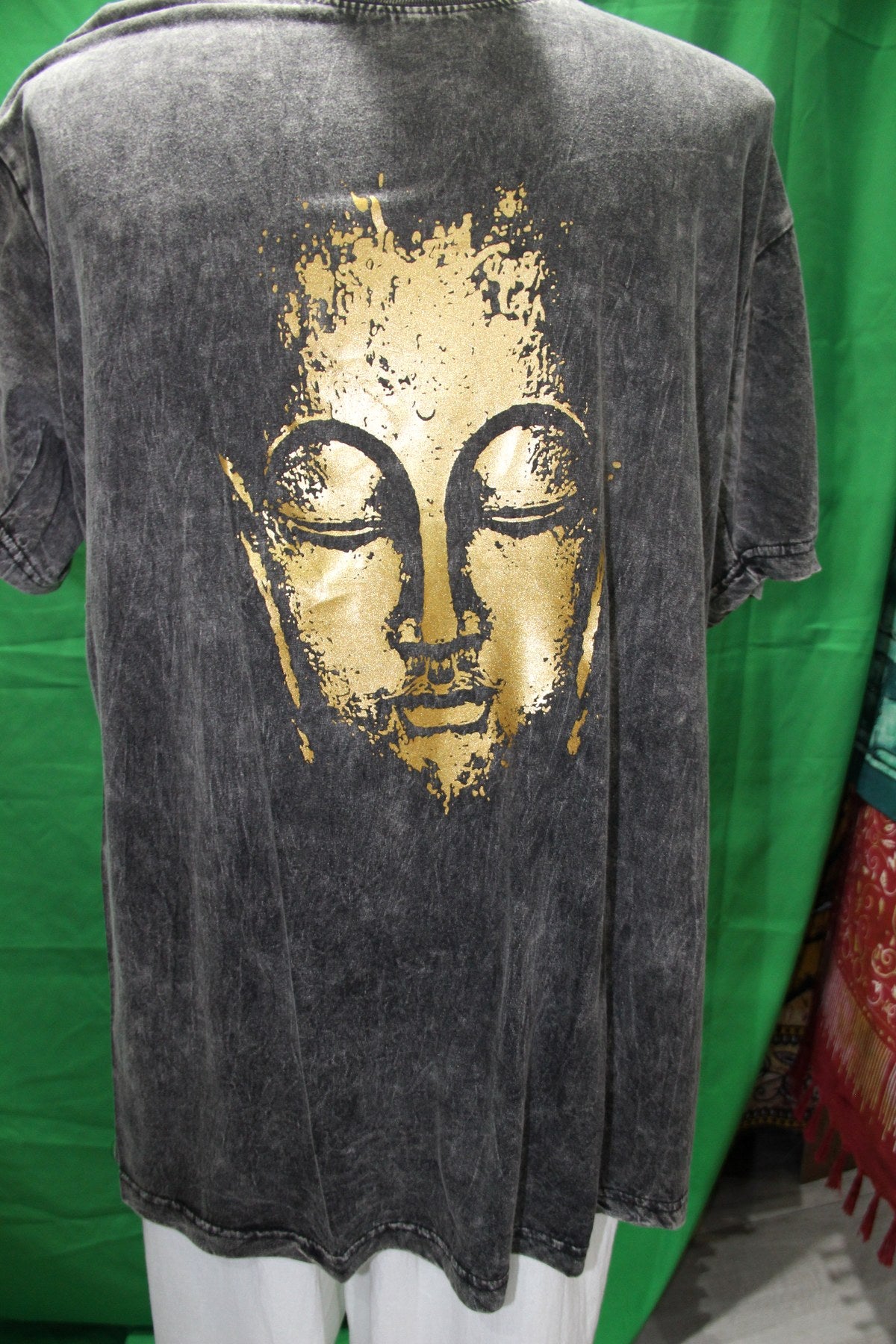 Golden Buddha in Short Sleeve from Nepal — garment detail