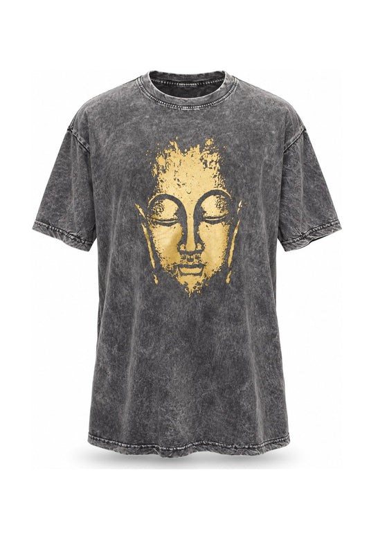 Golden Buddha in Short Sleeve from Nepal — ghost mannequin front view