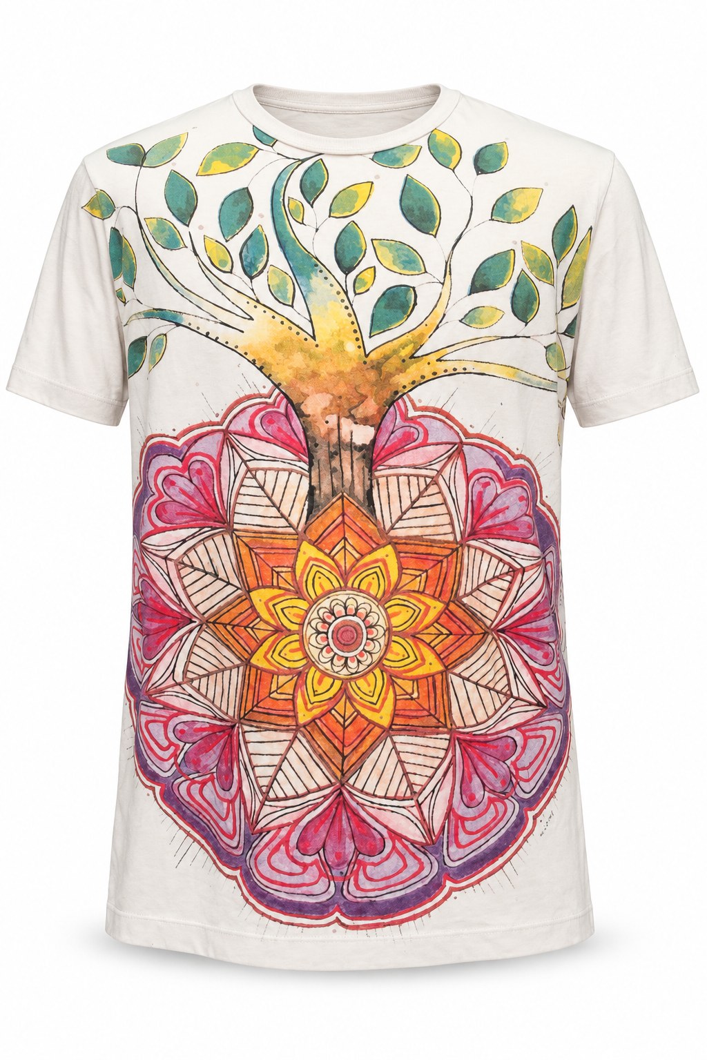 Khaki Color Mandala Tree from Thailand — ghost mannequin front view