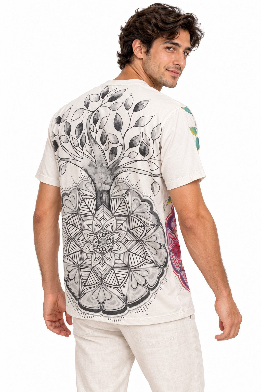 Khaki Color Mandala Tree from Thailand — three-quarter back view